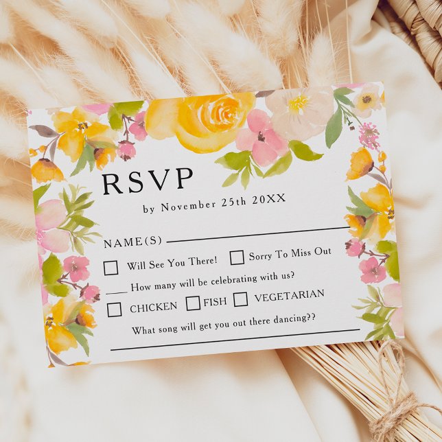 Boho rustikale, gelbe Blume chic Wedding RSVP (Boho rustic yellow wild flowers chic Wedding RSVP)