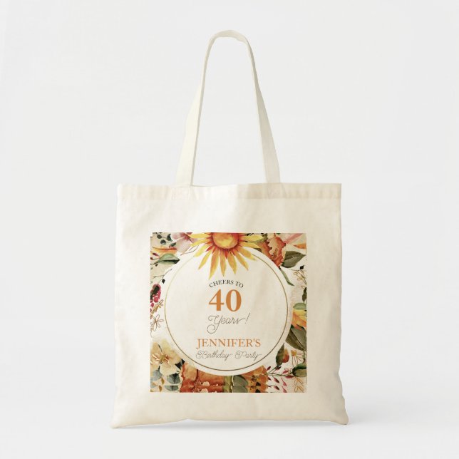 Boho Rustikaler Herbst Sonnenblume 40. Geburtstag  Tragetasche (Vorne)
