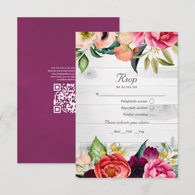 Boho rustique Bohème Floral Bohème Code QR RSVP Ma (Devant / Derrière)