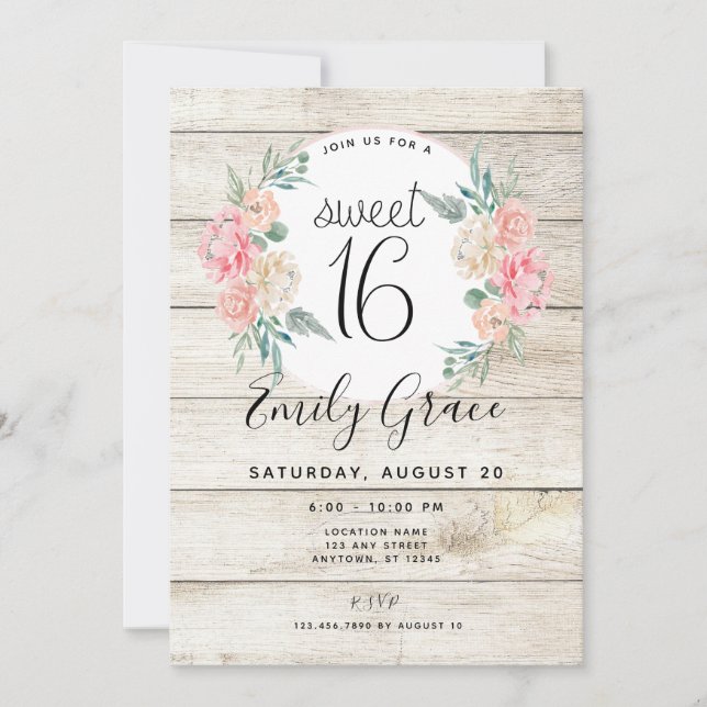 Boho rustique Floral Sweet 16 Invitation d'anniver (Devant)