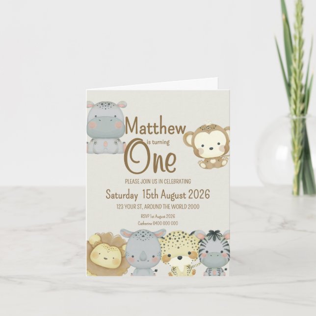 Boho Safari Anniversaire Invitation pliée (Devant)