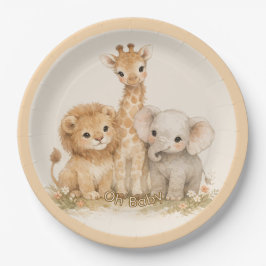 Boho Safari Cute Animal Earthy Neutral Baby Shower Pappteller