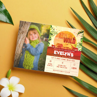 Boho Safari Tiere Vier Mal Wild Foto Geburtstag Einladung