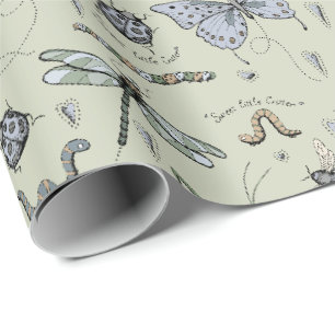 Boho-Sage-Babytierchen-Insekten-Kinder Geschenkpapier