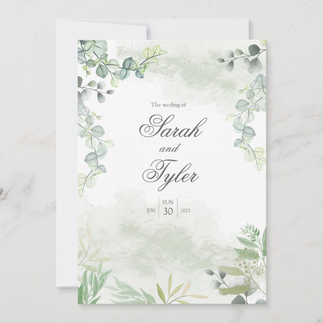 Boho Sage Floral Elegante Hochzeit Einladung (Vorderseite)