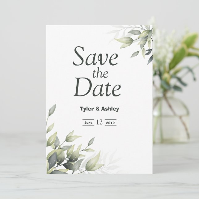 Boho Sage Floral Elegante Hochzeit Einladung (Stehend Vorderseite)