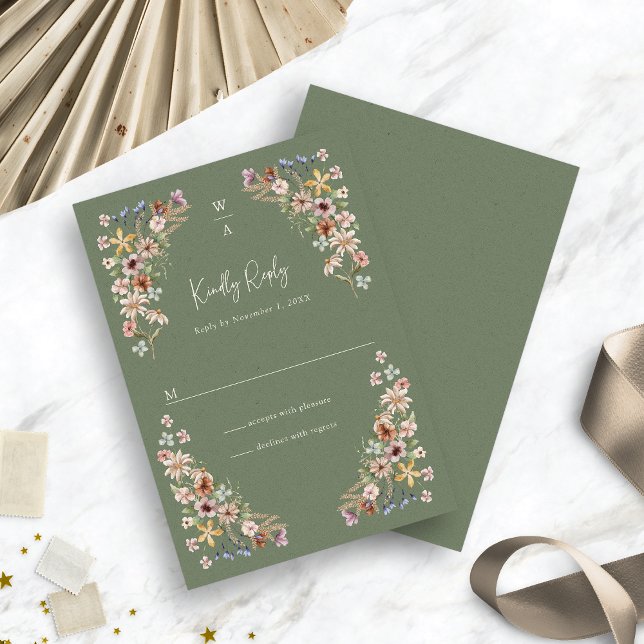 Boho Sage floral RSVP-Karte RSVP Karte (Watercolor Boho Sage Green Floral RSVP Card by Painted Paperie
)