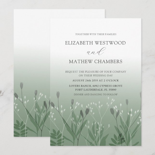 Boho Sage Gree pressed Foliage Wedding Einladung (Vorne/Hinten)