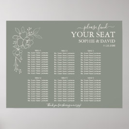 Boho Sage Green 6 Table Wedding Chart Poster