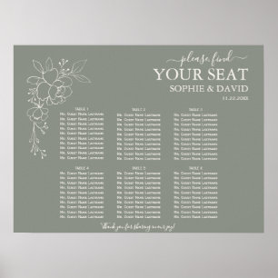 Boho Sage Green 6 Table Wedding Chart Poster