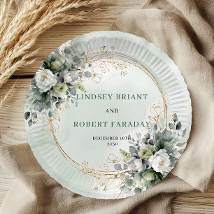 Boho Sage Green Benutzerdefinierter Name Grünzeug  Pappteller
