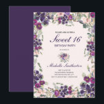 Boho Sage Green Blätter Lila Rosa Blumensüß 16 Einladung<br><div class="desc">Niedliche und mädchenhafte Jubiläumsfeier im Sweet 16 Geburtstagsparty für Teenager mit wunderschönen lila und rosa Aquarellfarben-Blume und schlängelgrünen Blätter auf einem weichen rosa Hintergrund.</div>