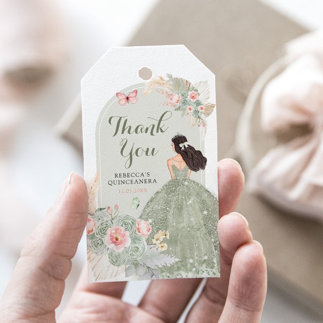 Boho Sage Green Blush Pink Quinceañera Vielen Dank Geschenkanhänger (Von Creator hochgeladen)