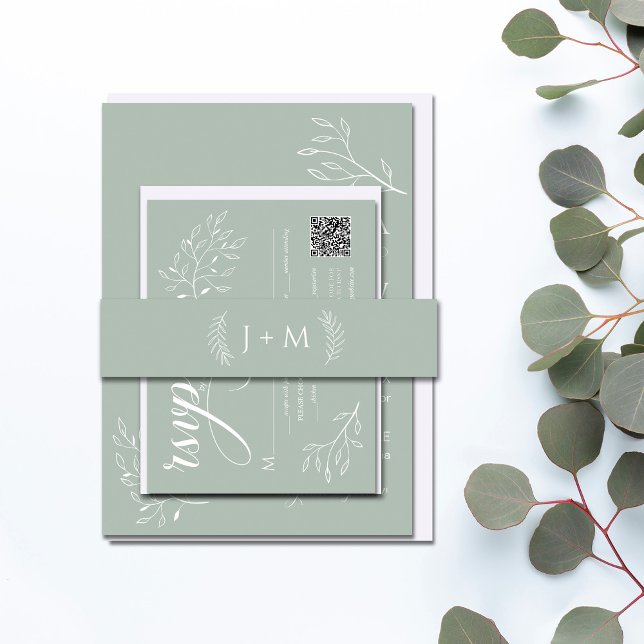 Boho Sage Green Botanic Monogram Einladungsbanderole (Von Creator hochgeladen)