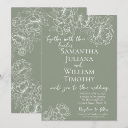Boho Sage Green Botanical Floral Moderne Hochzeit Einladung