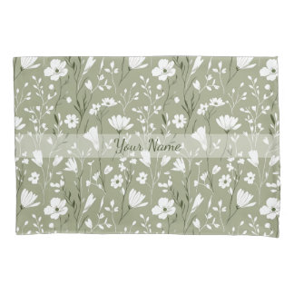 Boho Sage Green Botanical Personalized Floral  Kissenbezug