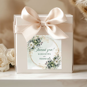 Boho Sage Green Dankeschön-Geschenkbox-Aufkleber G Quadratischer Aufkleber