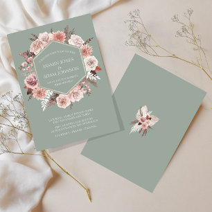 Boho Sage Green Dried Blume Wreath Wedding Einladung