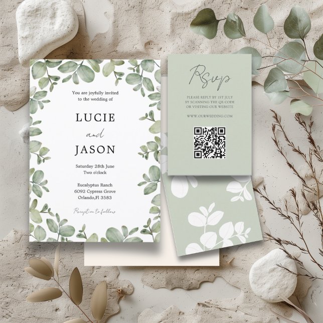 Boho Sage Green Eucalyptus Watercolor Wedding Einladung (Von Creator hochgeladen)
