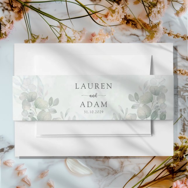 Boho Sage Green Eucalyptus Wedding  Einladungsbanderole (Von Creator hochgeladen)