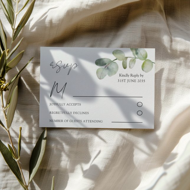 Boho Sage Green Eucalyptus Wedding RSVP Karte (Von Creator hochgeladen)