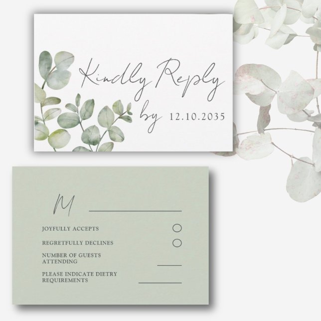 Boho Sage Green Eucalyptus Wedding RSVP Karte (Von Creator hochgeladen)