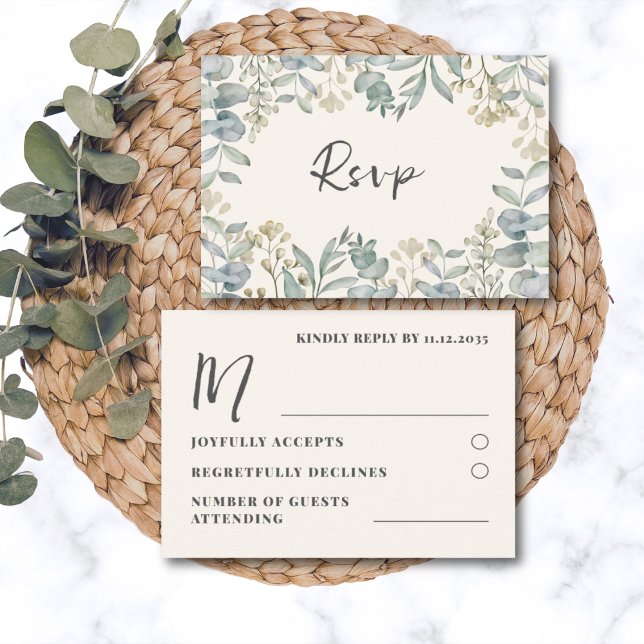 Boho Sage Green Eucalyptus Wedding RSVP Karte (Von Creator hochgeladen)