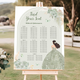 Boho Sage Green Floral 15 Años Seating Chart Poster