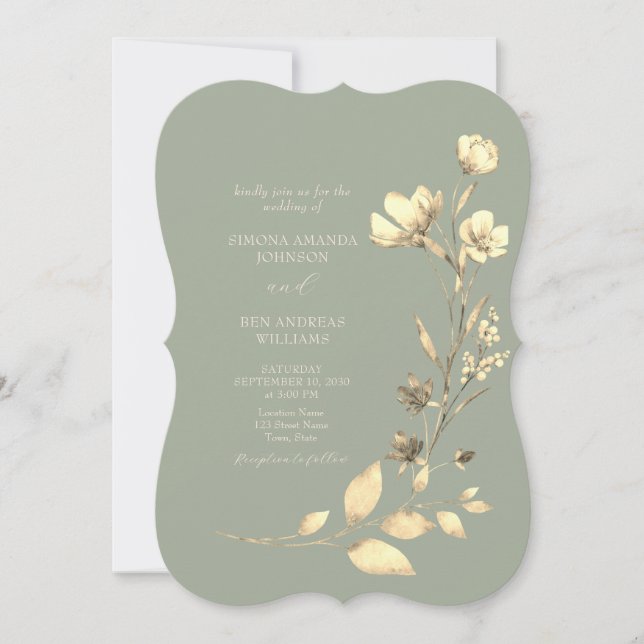 Boho Sage Green Floral Faire-part de mariage (Devant)