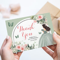 Boho Sage Green Floral Princess Quinceañera