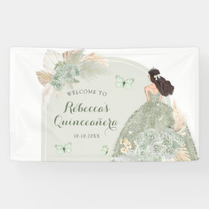 Boho Sage Green Floral Quinceañera Große Banner