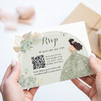 Boho Sage Green Floral Quinceañera QR