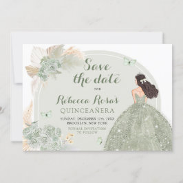Boho Sage Green Floral Quinceañera Save the Date Einladung