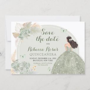 Boho Sage Green Floral Quinceañera Save the Date Einladung