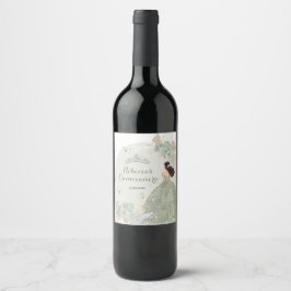 Boho Sage Green Floral Quinceñera Weinlabel Weinetikett