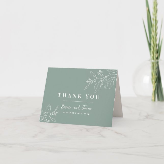Boho Sage Green Floral Wedding Danke Karte (Vorderseite)