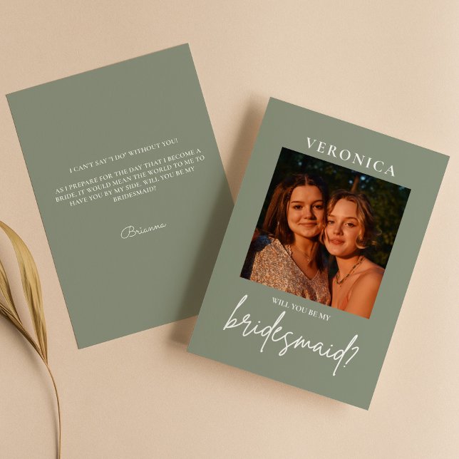 Boho Sage Green Foto Bridesmaid Vorschlag Card (Von Creator hochgeladen)