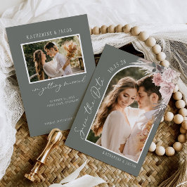 Boho Sage Green Foto Wedding Save The Date