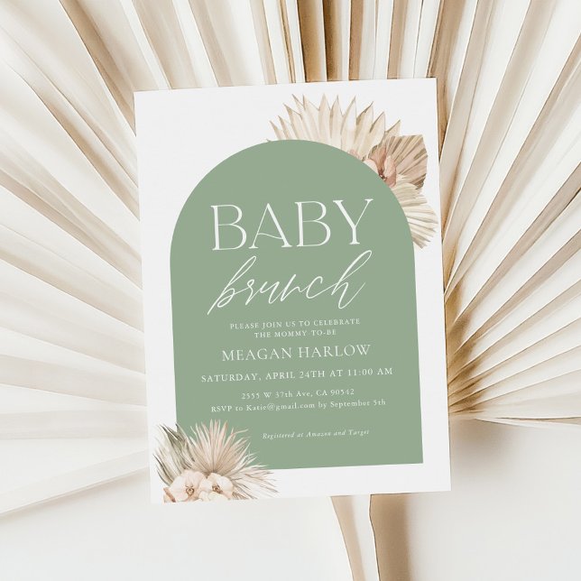 Boho Sage Green Gender Neutral Baby Brunch Einladung (Von Creator hochgeladen)