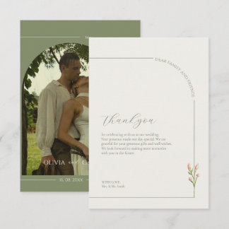 Boho Sage Green & Linen Arches Minimalist Photo Dankeskarte
