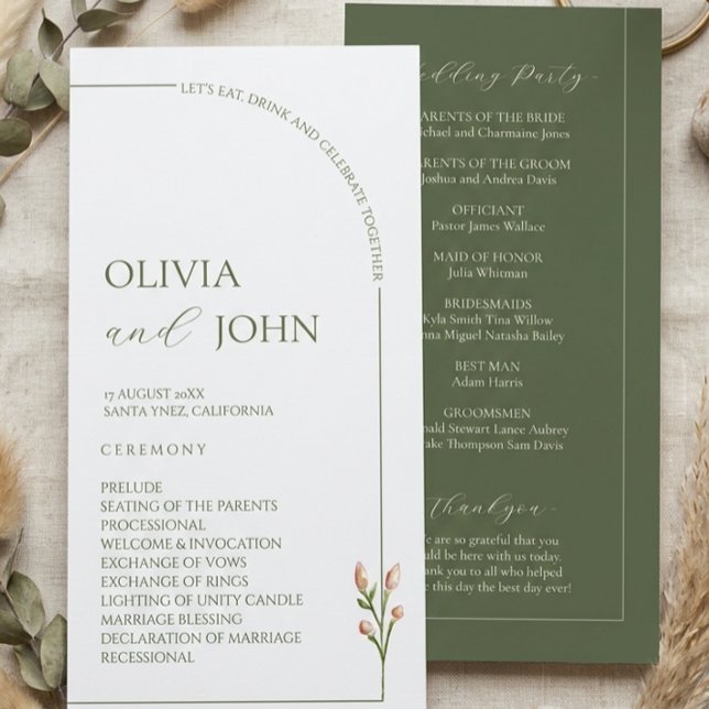 Boho Sage Green & Linen Minimalist Arch Wedding Programm (Von Creator hochgeladen)