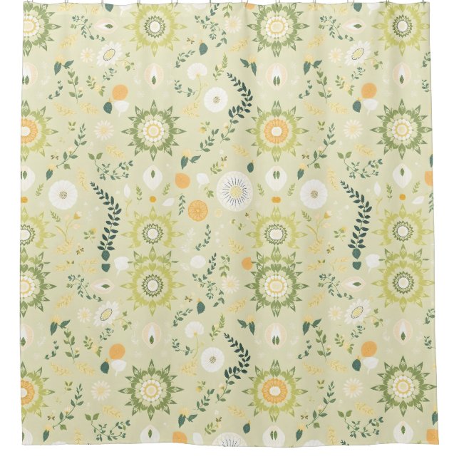 Boho Sage Green Mandala Duschvorhang (Vorderseite)