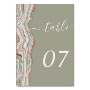 Boho Sage Green Marble Stone Agate Save the Date Tischnummer