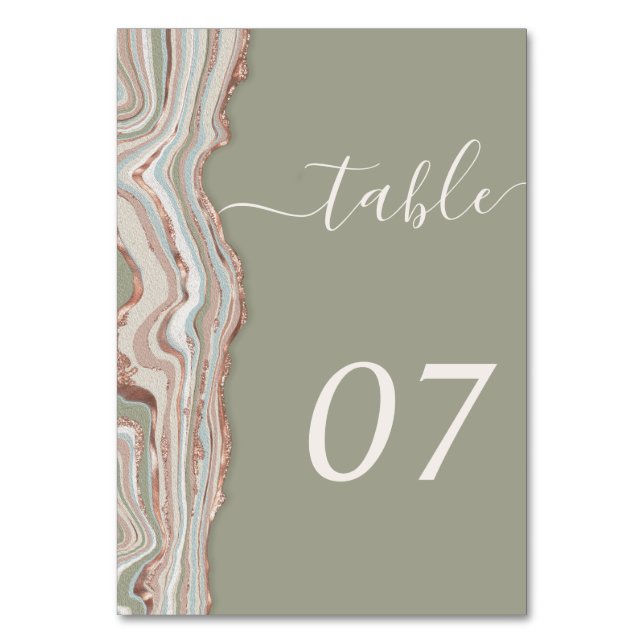 Boho Sage Green Marble Stone Agate Save the Date Tischnummer (Vorderseite)