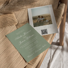 Boho Sage Green Modern QR Code Photo Wedding Einladung