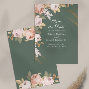 Boho Sage Green Peonies Enregistrer la carte Date