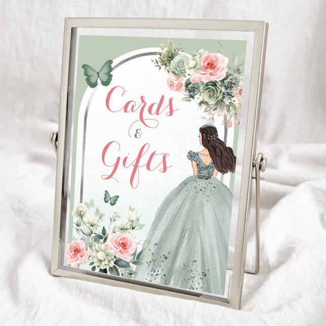 Boho Sage Green Pink Floral 15 Años Karten Geschen Poster (Von Creator hochgeladen)