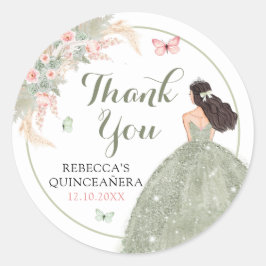 Boho Sage Green Pink Quinceñera Vielen Dank Runder Aufkleber