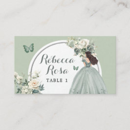 Boho Sage Green Princess Quinceañera Floral Platzkarte