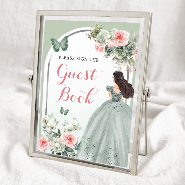 Boho Sage Green Rose Roses Mis 15 Años Livre d'or (Créateur téléchargé)
